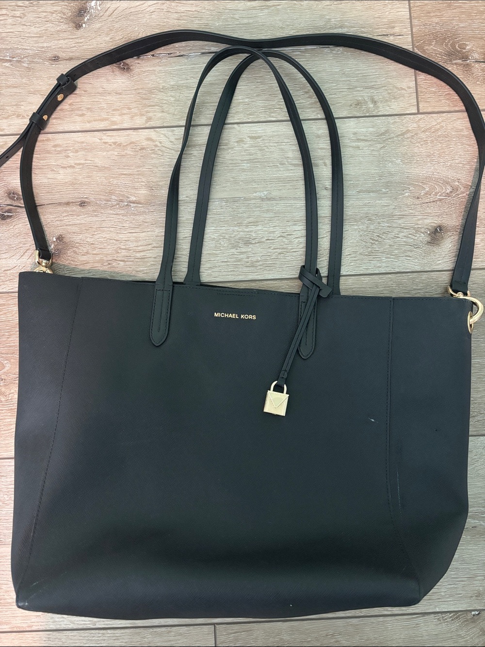Michael Kors Black Leather Tote with Gold Accent